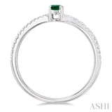 1/10 ctw Petite 5x3 MM Oval Cut Emerald and Round Cut Diamond Precious Fashion Ring in 10K White Gold