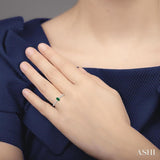 1/10 ctw Petite 5x3 MM Oval Cut Emerald and Round Cut Diamond Precious Fashion Ring in 10K White Gold