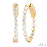 1 ctw Inside-Out Single Prong Set Round Cut Diamond Hoop Earrings in 14K Yellow Gold