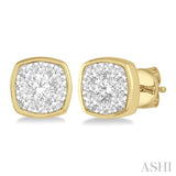 1/3 Ctw Cushion Shape Round Cut Diamond Lovebright Bezel Stud Earring in 14K Yellow and White Gold