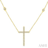 1/2 Ctw Round Cut Diamond Cross Fashion Station Necklace in 10K Yellow Gold