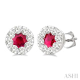 3.3 MM Ruby and 1/2 Ctw Round Cut Diamond Lovebright Precious Stud Earrings in 14K White Gold