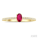 1/10 ctw Petite 5x3 MM Oval Cut Ruby and Round Cut Diamond Precious Fashion Ring in 10K Yellow Gold