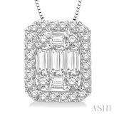 1/2 ctw Octagonal Baguette & Round Cut Diamond Pendant With Box Chain in 14K White Gold