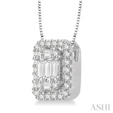 3/8 ctw Octagonal Baguette & Round Cut Diamond Pendant With Box Chain in 14K White Gold