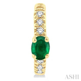 1/10 ctw Petite 4X3 MM Oval Cut Emerald and Round Cut Diamond Fashion Huggies in 10K Yellow Gold