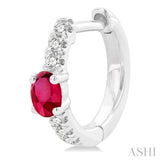 1/10 ctw Petite 4X3 MM Oval Cut Ruby and Round Cut Diamond Fashion Huggies in 10K White Gold