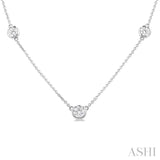 1 Ctw Bezel Set Round Cut Diamond Station Necklace in 14K White Gold