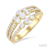 1 Ctw Triple Row Past, Present & Future Round Cut Diamond Wedding Band in 14K Yellow Gold