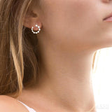 2.8 - 4.5 MM Round Shape Cultured Pearls and 1/5 Ctw Graduated Round Cut Diamond Half Hoop Earrings in 14K Yellow Gold