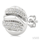 1/10 Ctw Bold Twisted Rib Round Cut Diamond Pirouette Bold Fashion Stud Earring in Sterling Silver