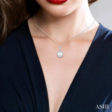 5 MM Cultured White Pearl and 1/20 Ctw Single Cut Diamond Halo Pendant With Chain in 10K White Gold