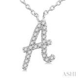 1/20 ctw Initial 'A' Round cut Diamond Pendant With Chain in 10K White Gold