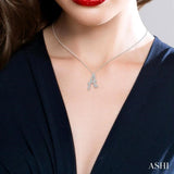 1/20 ctw Initial 'A' Round cut Diamond Pendant With Chain in 10K White Gold