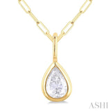 1/5 ctw Pear Cut Bezel Set Diamond Fashion Pendant With Paperclip Chain in 14K yellow Gold