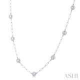 2 ctw Bezel Set Round Cut Diamond Paperclip Station Necklace in 14K White Gold