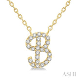 1/10 ctw Initial 'B' Calligraphy Round Cut Diamond Fashion Pendant With Chain in 14K Yellow Gold