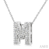 1/20 Ctw Bubble Accent Initial 'M' Round Cut Diamond Fashion Pendant With Chain in Sterling Silver