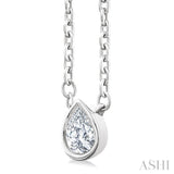 1/6 Ctw Petite Bezel Set Pear Cut Diamond Fashion Pendant With Chain in 10K White Gold