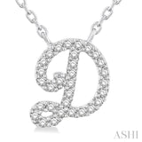 1/10 ctw Initial 'D' Calligraphy Round Cut Diamond Fashion Pendant With Chain in 14K White Gold