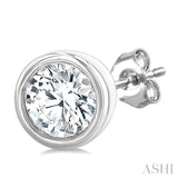 1/5 Ctw Petite Bezel Set Round Cut Diamond Fashion Stud Earring in 10K White Gold