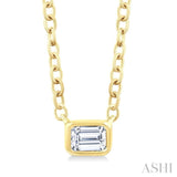 1/6 Ctw Petite East-West Bezel Set Emerald Cut Diamond Fashion Pendant With Chain in 10K Yellow Gold