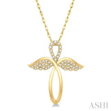 1/6 ctw Angel Wing Round Cut Diamond Cross Pendant With Chain in 10K Yellow Gold