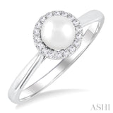 5 MM White Cultured Pearl and 1/20 Ctw Round Cut Diamond Halo Ring in 10K White Gold