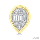 1/5 Ctw Petite Bezel Set Pear Shape Fusion Baguette and Round Cut Diamond Fashion Stud Earring in 10K Yellow Gold