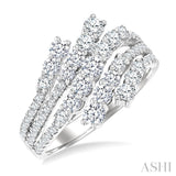 1 1/2 Ctw Triple Split Wide Bypass Round Cut Diamond Fashion Ring in 14K White Gold