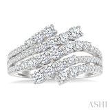 1 1/2 Ctw Triple Split Wide Bypass Round Cut Diamond Fashion Ring in 14K White Gold