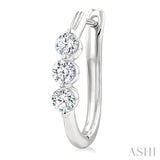 1 Ctw 3-Stone Round Cut Diamond Fashion Hoop Earring in 14K White Gold