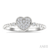 1/8 Ctw Petite Bead Shank Heart Motif Round Cut Bead Bijoux Diamond Fashion Ring in 10K White Gold
