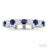 2.85 MM Sapphire and 1/2 Ctw Round Cut Diamond Precious Wedding Band in 14K White Gold