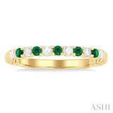 1/6 ctw Round Cut 1.75MM Emerald and Diamond Precious Wedding Band in 14K Yellow Gold