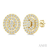 1/5 Ctw Double Halo Oval Shape Petite Round Cut Diamond Fashion Stud Earring in 10K Yellow Gold