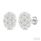 1/6 Ctw Lovebright Petite Oval Shape Round Cut Diamond Fashion Stud Earring in 10K Yellow and White Gold