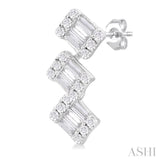 1/3 Ctw Zig-Zag Fusion Baguette and Round Cut Diamond Fashion Earrings in 10K White Gold