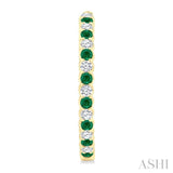 2.1 MM Round Emerald and 1 Ctw Round Cut Diamond Inside & Outside Alternating Precious Hoop Earrings in 14K Yellow Gold