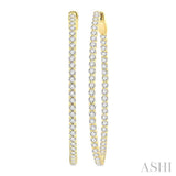 2 Ctw Inside & Outside Round Cut Diamond Hoop Earrings in 14K Yellow Gold