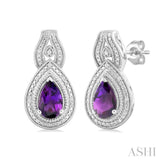 1/20 Ctw Pear Cut 8X5 MM Amethyst and Round Cut Diamond Semi Precious Earring in Sterling Silver