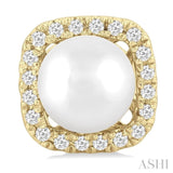 5 MM Cushion-Shaped Cultured Pearl and 1/8 Ctw Petite Round Cut Diamond Halo Stud Earring in 10K Yellow Gold