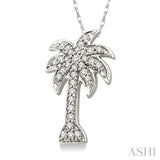 1/10 Ctw Palm Tree Single Cut Diamond Pendant in 10K White Gold with Chain