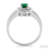 6x4 MM Oval Cut Emerald and 1/6 Ctw Single Cut Diamond Ring in 10K White Gold