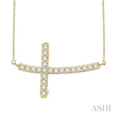 1/2 Ctw Round Cut Sideway Cross Pendant in 14K Yellow Gold with Chain