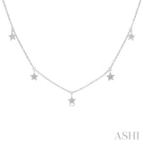 1/10 ctw Star Charm Round Cut Diamond Station Necklace in 14K White Gold