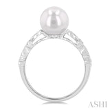 1/10 ctw 8x8MM Cultured Pearl and Round Cut Diamond Ring in 14K White Gold