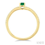 1/10 ctw Petite 5x3 MM Emerald Shape Emerald and Round Cut Diamond Precious Fashion Ring in 10K Yellow Gold