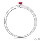 1/10 ctw Petite 5x3 MM Oval Cut Ruby and Round Cut Diamond Precious Fashion Ring in 10K White Gold