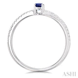 1/10 ctw Petite 5x3 MM Oval Cut Sapphire and Round Cut Diamond Precious Fashion Ring in 10K White Gold